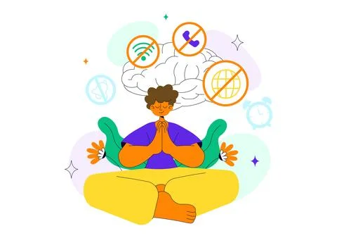 Mindfulness Meditation Practice Vector Illustration of a Person with Closed.. Stock Illustration