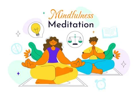 Mindfulness Meditation Practice Vector Illustration of a Person with Closed.. Stock Illustration