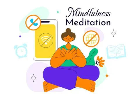 Mindfulness Meditation Practice Vector Illustration of a Person with Closed.. Stock Illustration