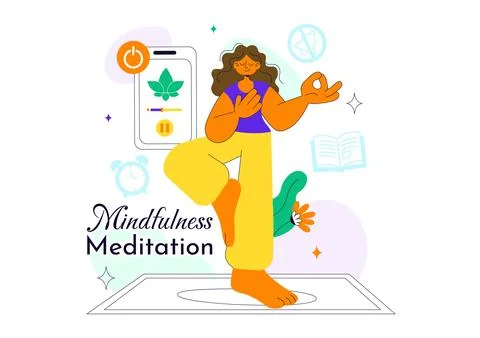 Mindfulness Meditation Practice Vector Illustration of a Person with Closed.. Stock Illustration