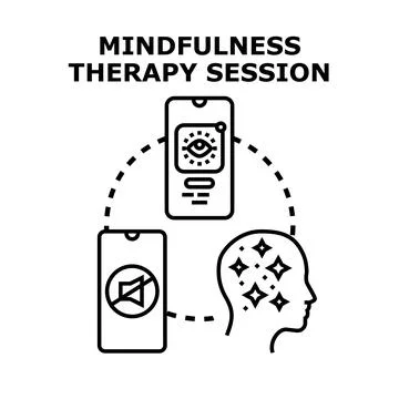 Mindfulness therapy session using online mental health app Stock Illustration