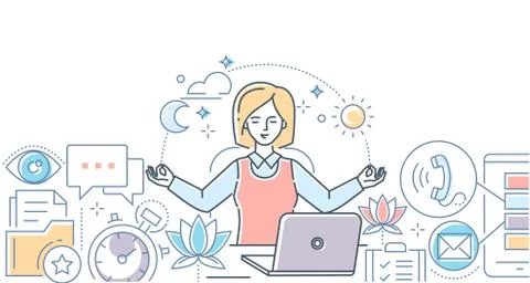 Mindfulness at work - modern line design style illustration Stock Illustration