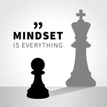 Mindset is everything - creative concept with pawn with shadow of king Stock Illustration