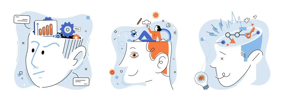 Mindset. The psychology learning explores cognitive processes underlying Stock Illustration