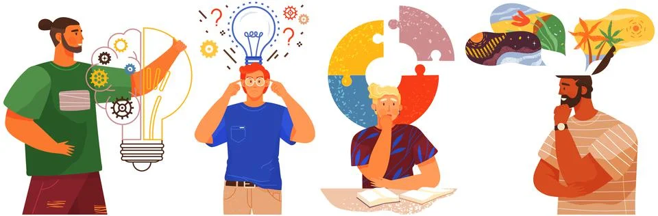 Mindset types set structural, analytical, logical and creative artistic Stockillustratie