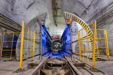 Mine car unloader. Device for unloading ore from cargo mine train Stock Photos