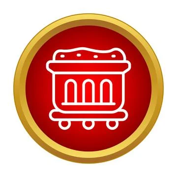 Mine cart filled with ore in red circle icon Stock Illustration