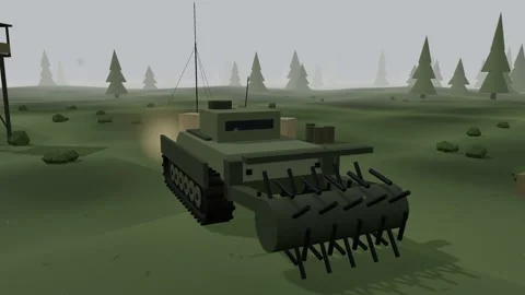 Mine clearing flail working a forest track Stock Footage 341387476