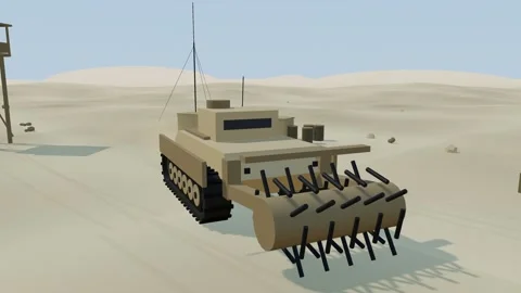 Mine clearing vehicle flail rotor turning Stock Footage 341387432