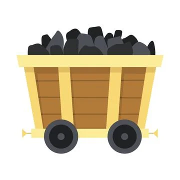 Mine coal trolley. Coal loading ship cart, underground vehicle for coals load Stock Illustration