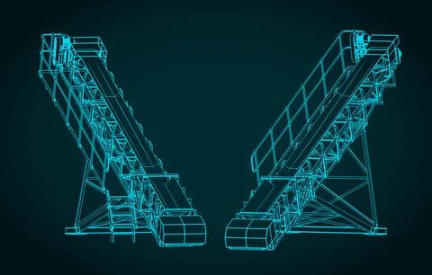 Mine conveyor isometric blueprints Illustrazione stock