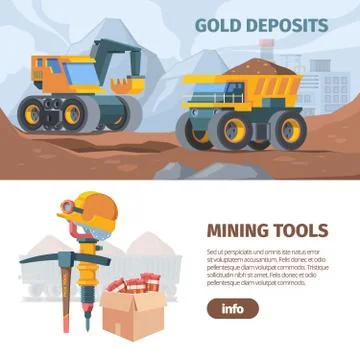 Mine development and equipment horizontal banner. Industrial quarrying with Stock Illustration