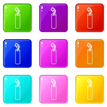 Mine dynamite icons set 9 color collection Stock Illustration