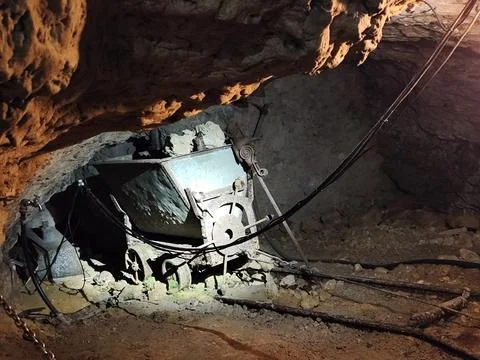 Mine in old forest Foto stock