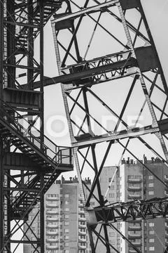 Mine shaft tower, block of flats in background ~ Premium Photo #156209189