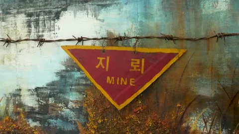 Mine sign in DMZ Joint Security Area. Stock Footage 202356578