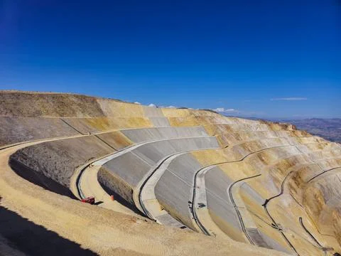 Mine slope stabilization process with geosynthetics and shotcrete Stock Photos