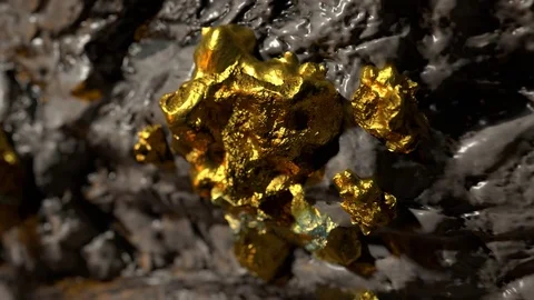 Mine wall full of goldnuggets Stock Footage 76415964