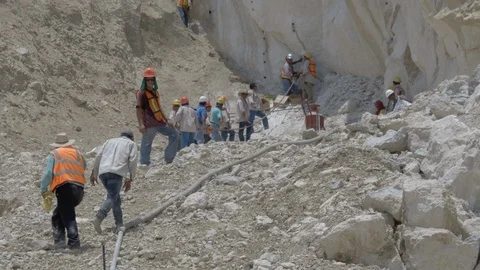 MINE WORKERS PREPARING FOR EXPLOSION Stock Footage 121073065