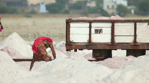 Mine workers Salt mining in India Stock Footage