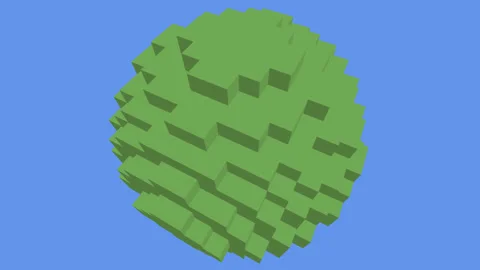 Minecraft-Style Block Sphere Low Resolution 3d Stock Footage 139712806