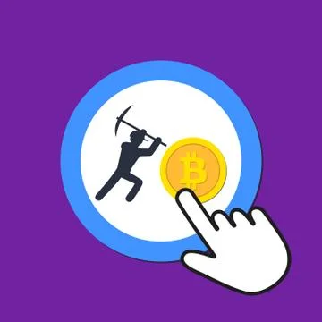Miner and bitcoin icon. Mining cryptocurrency concept. Hand Mouse Cursor Clic Ilustración de archivo