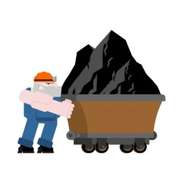 Miner and trolley of Coal. Mining Extraction mineral. Vector illustration Stock Illustration