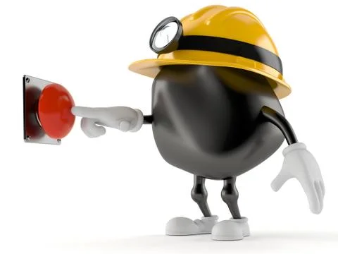 Miner character pushing red button Illustrazione stock