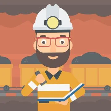 Miner checking documents. Stock Illustration
