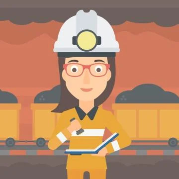 Miner checking documents. Stock Illustration