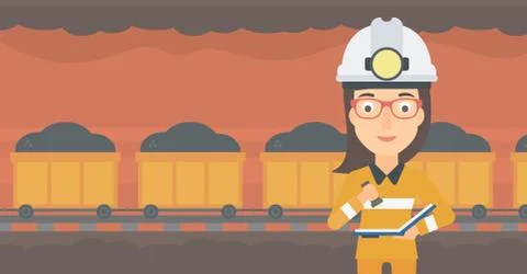 Miner checking documents. Stock Illustration