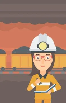 Miner checking documents. Stock Illustration