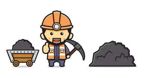 Miner digging mine cartoon icon vector illustration Stock Illustration
