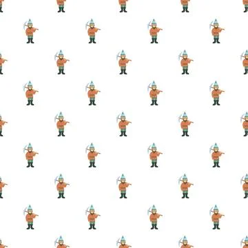 Miner dwarf character with pickaxe seamless pattern 库存插图