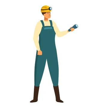 Miner holding flashlight, exploring dark cave for resources Stock Illustration