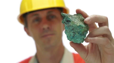 Miner Inspects Copper Carbonate Ore Stock Footage 45019560