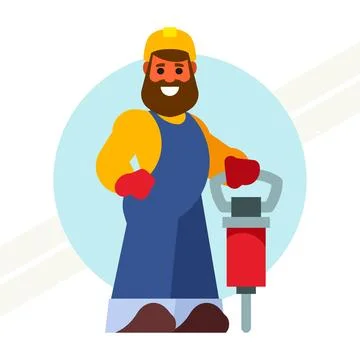 Miner-with-jackhammer Stock Illustration