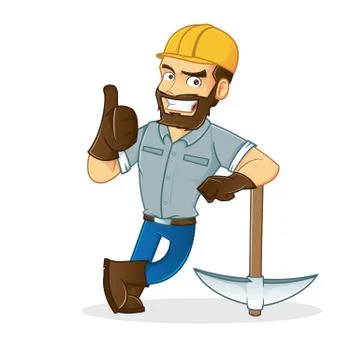 Miner leaning on pickax 스톡 일러스트