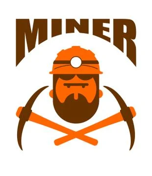 Miner logo. Mining Bitcoin Crypto Currencies. Worker with pickaxe. Vector ill Stock Illustration
