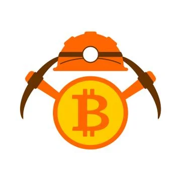 Miner logo. Mining Bitcoin Crypto Currencies. Worker with pickaxe. Vector ill Stock Illustration