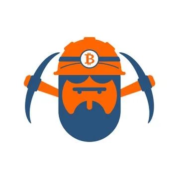 Miner logo. Mining Bitcoin Crypto Currencies. Worker with pickaxe. Vector ill Stock Illustration