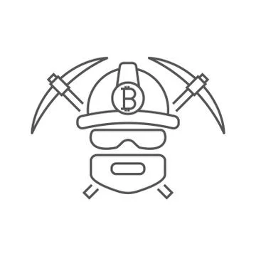 Miner logo. Mining Bitcoin Crypto Currencies. Worker with pickaxes. Editable イラスト素材