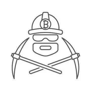 Miner logo. Mining Bitcoin Crypto Currencies. Worker with pickaxe. Editable S Stock-Illustration