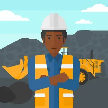 Miner with mining equipment on background Illustrazione stock