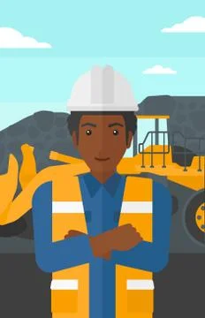 Miner with mining equipment on background 스톡 일러스트