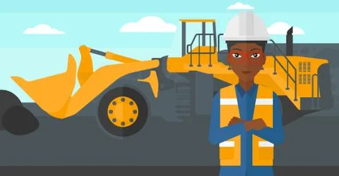 Miner with mining equipment on background Illustrazione stock