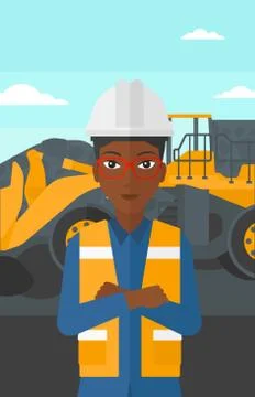 Miner with mining equipment on background Illustrazione stock