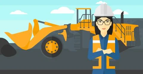 Miner with mining equipment on background Stock Illustration