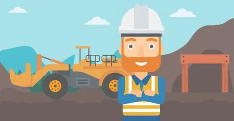 Miner with mining equipment on background 스톡 일러스트