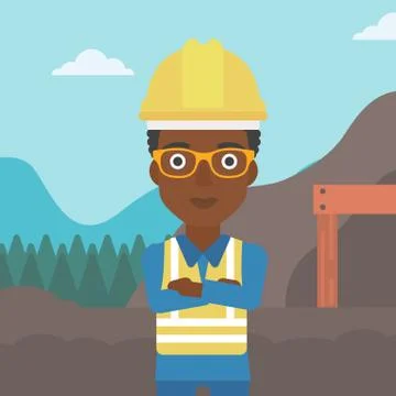 Miner with mining equipment on background Illustrazione stock